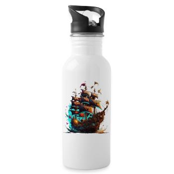 Pirate ship - Trinkflasche mit integriertem Trinkhalm - Weiß - Rechts