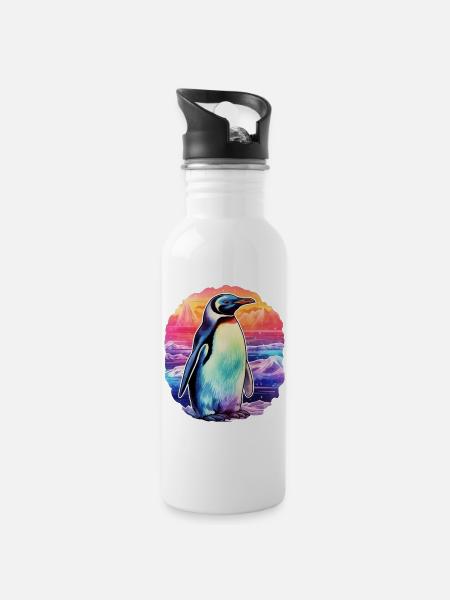 Pingouin - Gourde avec paille intégrée - blanc