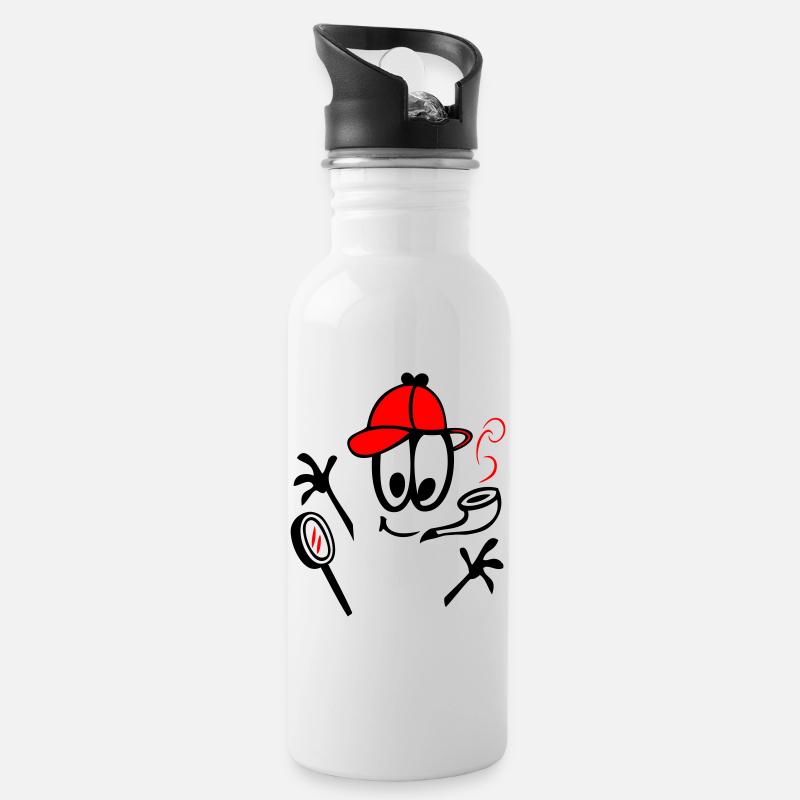 Detektiv Comic - Trinkflasche mit integriertem Trinkhalm - Weiß
