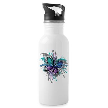 Butterfly Symbol Illustration Blast Colors - Water bottle with straw - white - Right