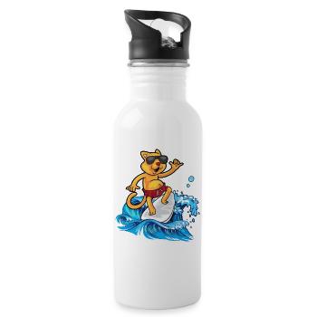 Cool cat surfer - Water bottle with straw - white - Right