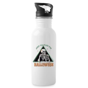 Creepy "Just Waiting For Halloween" Skeleton - Water bottle with straw - white - Right