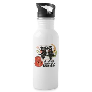 Retro Vintage Gruselige Halloween-Eulen und Kürbis - Trinkflasche mit integriertem Trinkhalm - Weiß - Rechts