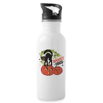 Halloween Retro Schwarze Katze "Spooky Vibes" - Trinkflasche mit integriertem Trinkhalm - Weiß - Rechts