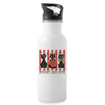 Creepy Halloween Retro Design: Spooky and Cute - Water bottle with straw - white - Right