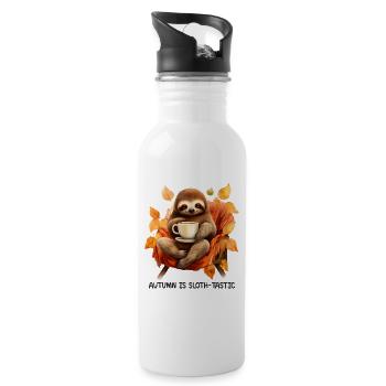 Herbstliches Faultier-Design: Kuschelig Entspannt - Trinkflasche mit integriertem Trinkhalm - Weiß - Rechts