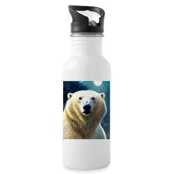 majestic polar bear portrait painting animal moon - Water bottle with straw - white - Right
