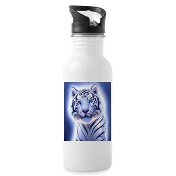 Majestätisches weißes Tigerporträt Tier - Trinkflasche mit integriertem Trinkhalm - Weiß - Rechts
