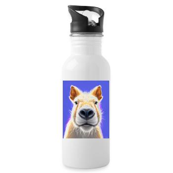 super cute white Capybara painting fluffy animal - Water bottle with straw - white - Right