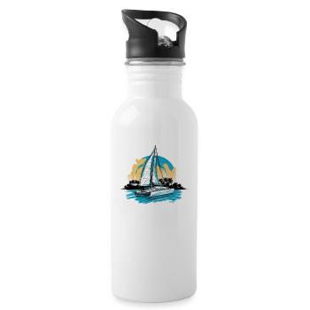 Catamaran boat sailboat sailing sailor - Water bottle with straw - white - Right