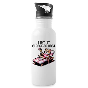 WITZIGE RETRO GAMING PIXELART LOUNGEKATZE MIT SEKT - Trinkflasche mit integriertem Trinkhalm - Weiß - Rechts
