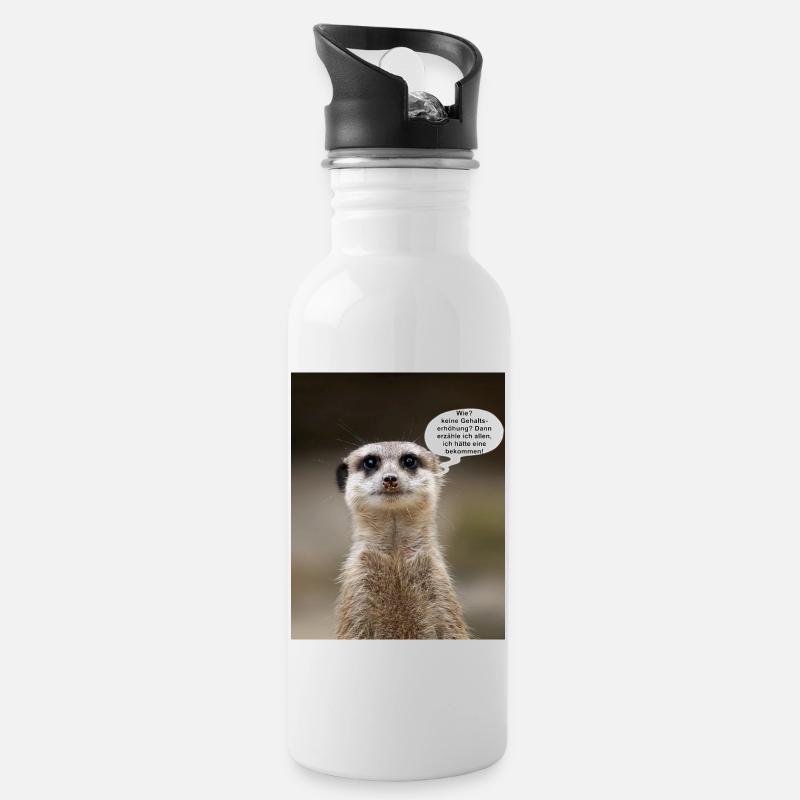 Erdmännchen - Trinkflasche mit integriertem Trinkhalm - Weiß