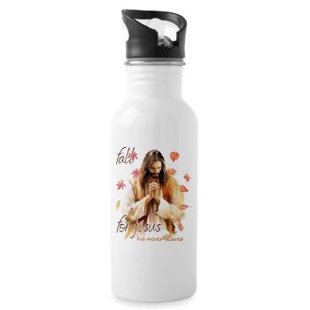 Fall Jesus He Never Leaves: Christian Autumn Vibes - Trinkflasche mit integriertem Trinkhalm - Weiß - Rechts