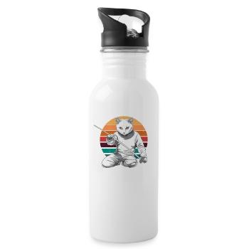 Katzen Fechter gamer Vintage Fechten Sport Katzen - Trinkflasche mit integriertem Trinkhalm - Weiß - Rechts