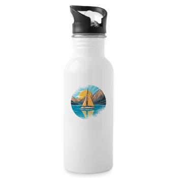Sailboat, Sailing Ship, Sailing Yacht, Vintage Sailing - Water bottle with straw - white - Right