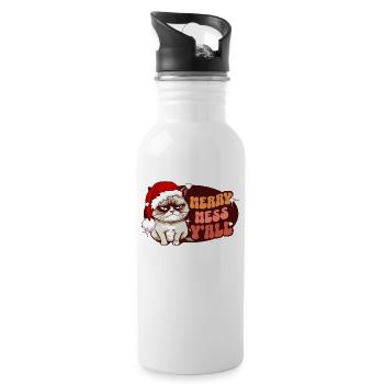 Merry Mess Y'all: Angry Cat Women Funny Christmas - Trinkflasche mit integriertem Trinkhalm - Weiß - Rechts