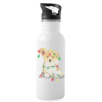 Weihnachtlicher lustiger Hund - Trinkflasche mit integriertem Trinkhalm - Weiß - Rechts