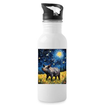 Sanglier, Van Gogh, Nuit Étoilée, Animal, Cochon - Gourde avec paille intégrée - blanc - Droite