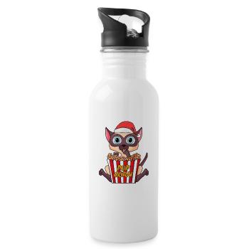Siamese Cat Cat Animal Christmas - Water bottle with straw - white - Right