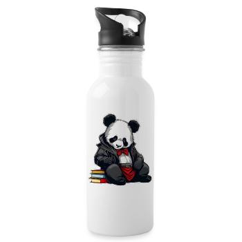 Panda mignon avec des livres - Gourde avec paille intégrée - blanc - Droite