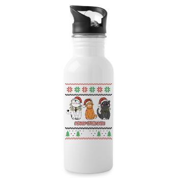 Meowy Christmas Santa Cats Retro Ugly Christmas - Trinkflasche mit integriertem Trinkhalm - Weiß - Rechts