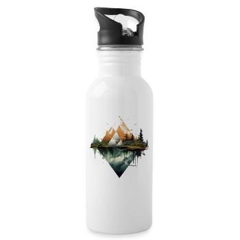 Geometrische Berge und Spiegelungen - Trinkflasche mit integriertem Trinkhalm - Weiß - Rechts