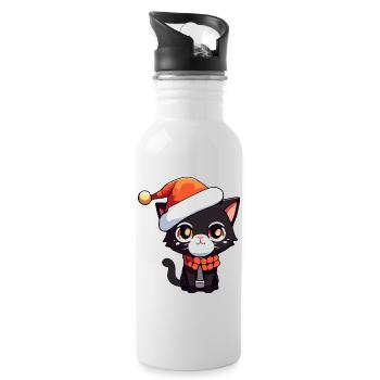 Chat kawaii avec chapeau de père Noël chaton mignon - Gourde avec paille intégrée - blanc - Droite