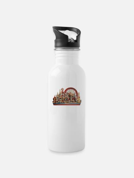 Amusement Park Fair, Fairground, Folk Festival - Water bottle with straw - white