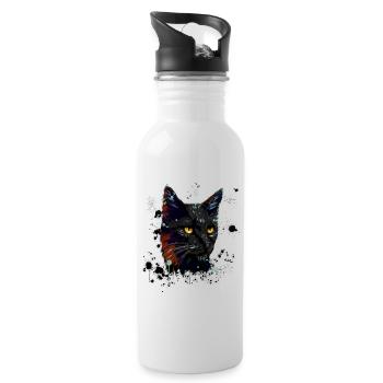 Cat Watercolor - Water bottle with straw - white - Right