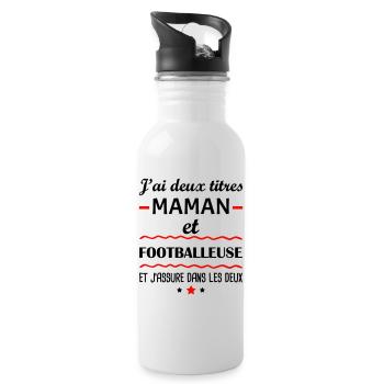 Deux titres maman et footballeuse, cadeau football - Gourde avec paille intégrée - blanc - Droite