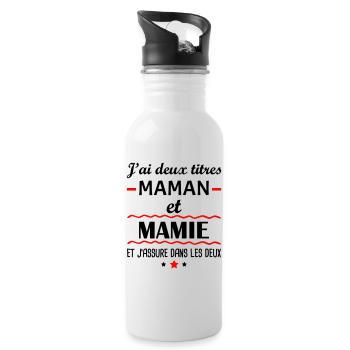 Deux titres maman et mamie, grand-mère, mémé - Gourde avec paille intégrée - blanc - Droite