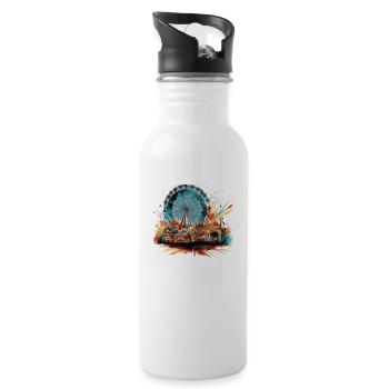 Amusement Park Fair, Fairground, Folk Festival - Water bottle with straw - white - Right