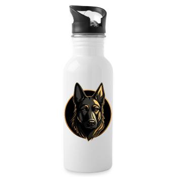 German Shepherd Deutscher Schäferhund Logo - Water bottle with straw - white - Right
