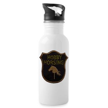 Hobby Horse Horsing Wappen - Trinkflasche mit integriertem Trinkhalm - Weiß - Rechts