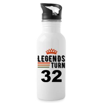 32 Birthday, Legends turn 32 - Water bottle with straw - white - Right