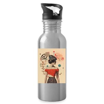 Scorpio collage - Water bottle with straw - silver - Right