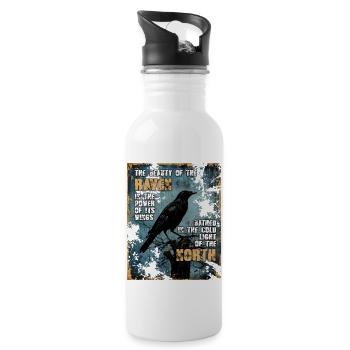 Rabe – Odins mythologischer schwarzer Vogel - Trinkflasche mit integriertem Trinkhalm - Weiß - Rechts