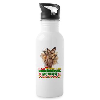 Black Queen Curly Afro - Celebrate Black History - Water bottle with straw - white - Right