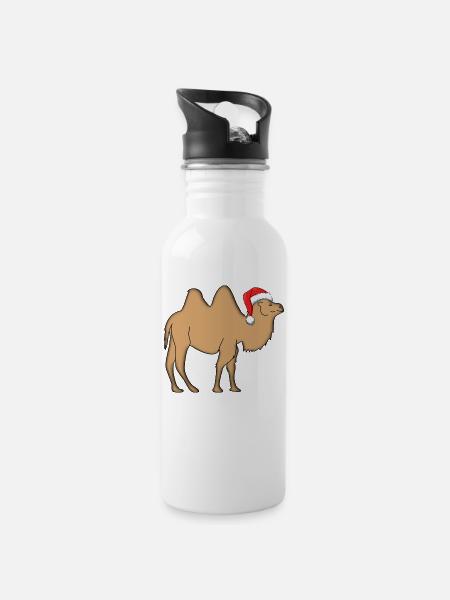 Camel with Santa hat - Water bottle with straw - white