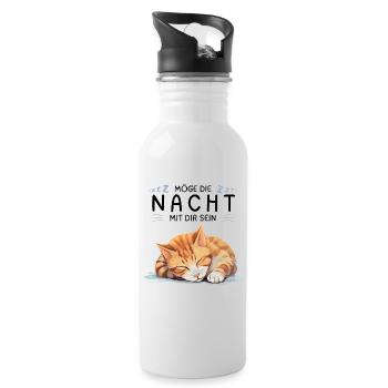 Möge die Nacht mit dir sein - Schlafshirt Katze - Trinkflasche mit integriertem Trinkhalm - Weiß - Rechts
