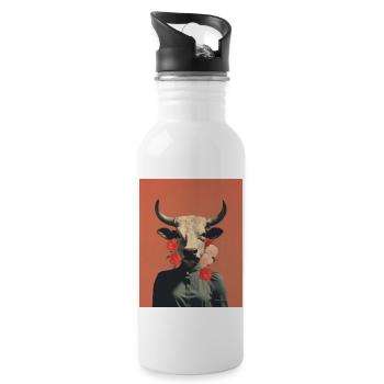 Woman cow surreal collage - Water bottle with straw - white - Right