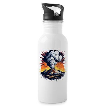 Volcanic eruption, eruption with ash cloud and lava - Water bottle with straw - white - Right
