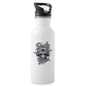 Party Katze mit Kopfhörern - Trinkflasche mit integriertem Trinkhalm - Weiß - Rechts