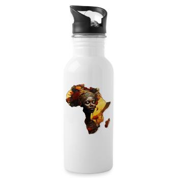 Africa Map Outline African Woman Afro Sun - Water bottle with straw - white - Right