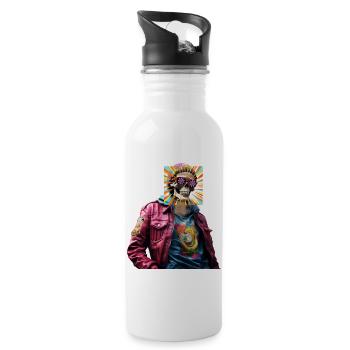 Skull With Pop Art - Water bottle with straw - white - Right