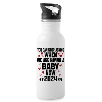 You Can't Stop Asking When We Are Having Baby Now - Water bottle with straw - white - Right