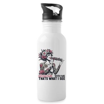 Schaschlik lecker Frau Tattoo Geschenk - Trinkflasche mit integriertem Trinkhalm - Weiß - Rechts