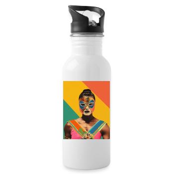 Femmes Lutte Mexicaine Art Vintage Papier Artisanat - Gourde avec paille intégrée - blanc - Droite