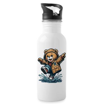 Teddy dansant sous la pluie 2 - Gourde avec paille intégrée - blanc - Droite