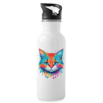Niedliche Katze - Trinkflasche mit integriertem Trinkhalm - Weiß - Rechts